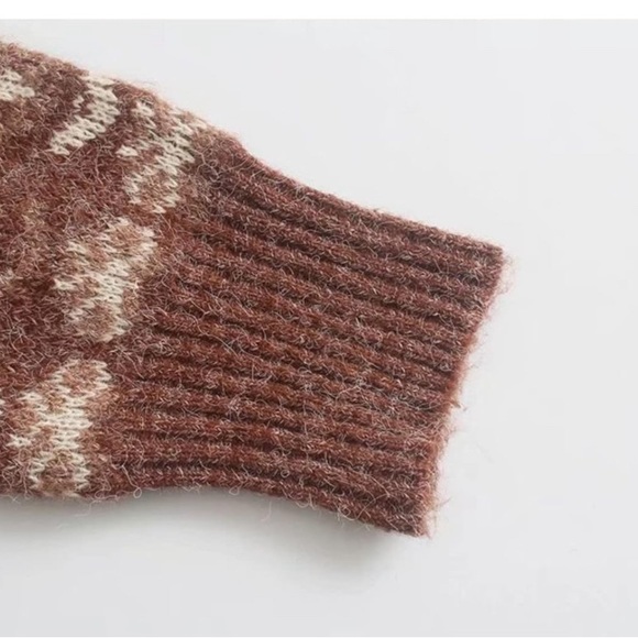 Cropped taupe brown Fair isle button up sweetheart neckline cardigan-size M-NWT - Picture 5 of 13